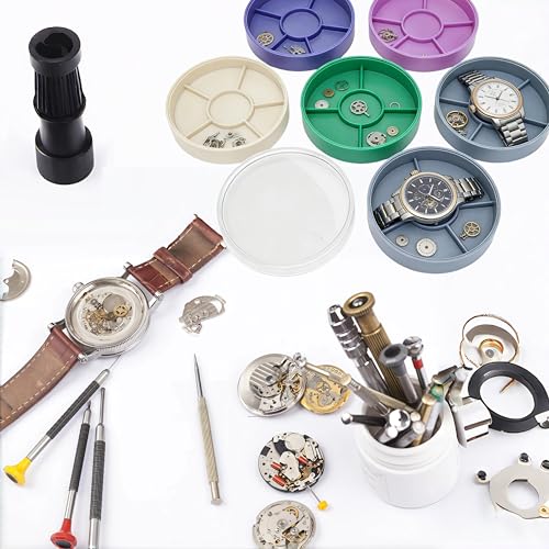 Watch Parts Storage Box, 5 Layer Watch Parts Box Container, Colorful Watch Repair Parts Organizer, Round Plastic Watch Repair Tools Tray Holder for Movement Screw Component