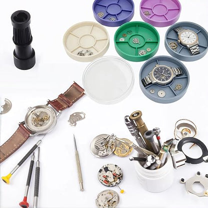 Watch Parts Storage Box, 5 Layer Watch Parts Box Container, Colorful Watch Repair Parts Organizer, Round Plastic Watch Repair Tools Tray Holder for Movement Screw Component