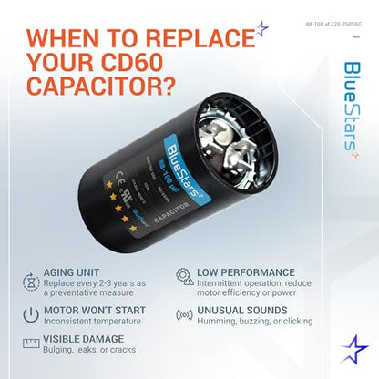 [2025 Upgraded] BlueStars 88-108 uF MFD 220-250VAC Motor Start Capacitor - size: 88-108 MFD 220-250 VAC