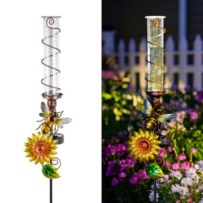 Rain Gauge Outdoor, Solar Water Gauge for Rain - color: Yellow Sunflower-Bee