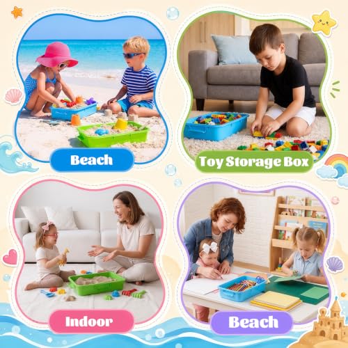 4 Pcs Sensory Bin Sand Tray with Lids for Toddlers, Green & Blue - color: Green & Blue