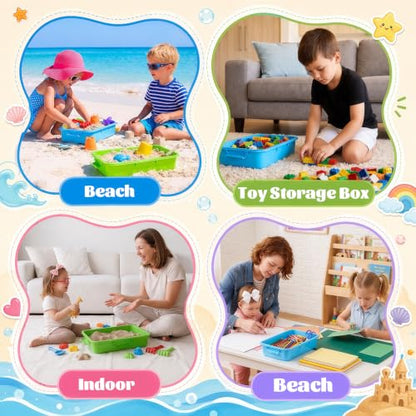4 Pcs Sensory Bin Sand Tray with Lids for Toddlers, Green & Blue - color: Green & Blue
