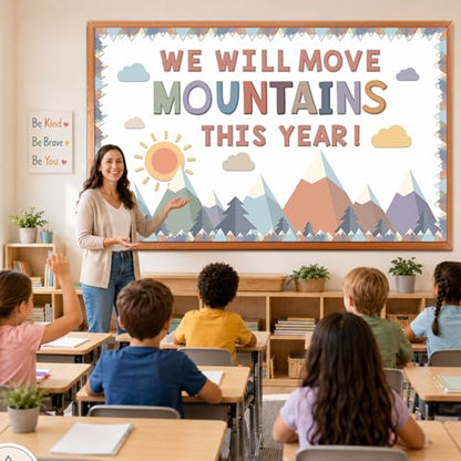 Moving Mountains Bulletin Board Decoration Set We Will Move Mountains This Year Classroom Decor Mountain Inspirational Paper Cutouts for Back to School Home Wall Door Party Supplies - style: Mountains