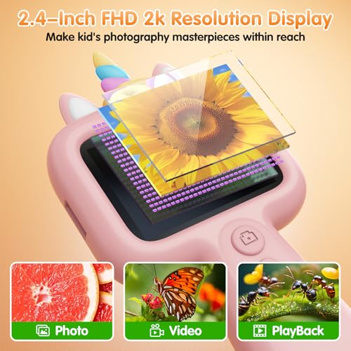 Kids Microscope, 2.4" Screen 600X Handheld Digital Microscope for Kids - color: pink