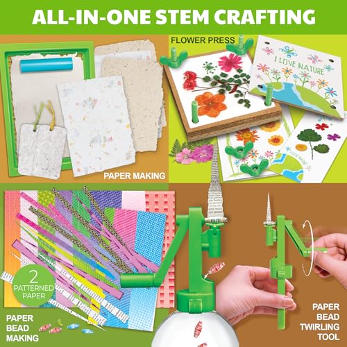 4M Green Paper Craft Kit for Kids Ages 5-12 - 3-in-1 Papermaking, Flower Press & Bead Jewelry Making - Eco-Friendly STEM Arts Crafts with Glow-in-the-Dark Moulds, Recycled DIY Gift - style: Green Paper Craft