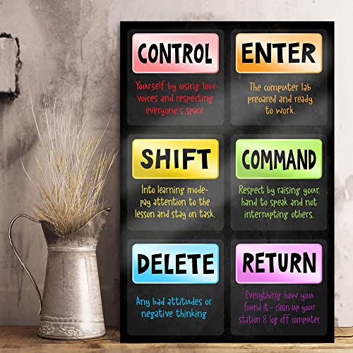 Jinniee Control enter PC Poster Computer Science Classroom Poster, Stem Technology Education Chart, Keyboard Coding Computer Lab Wall Art For Kids Class, Digital Keyboarding Posters - color: A