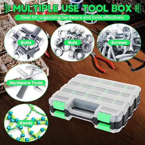 Small Parts Organizer 2Pack Storage Case Tools Box 34-Compartments - color: Green