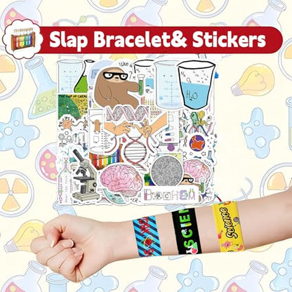 CZWXOXO 74PCS Science Party Favors, Slap Bracelets & Science Stickers - style: Science
