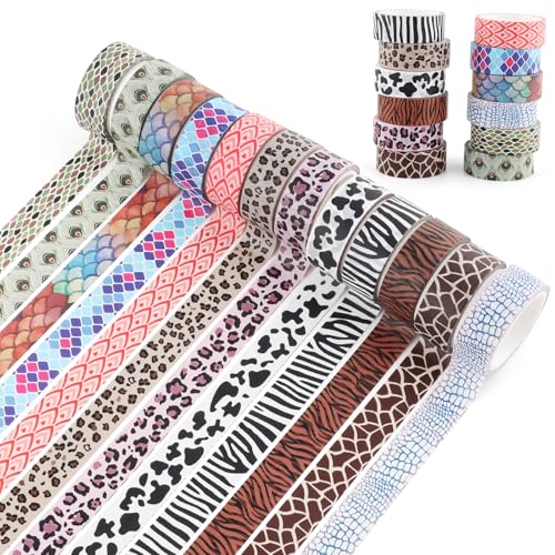 12 Rolls Leopard Animal Print Washi Tape Set,Cute Animal Pattern Decorative Tape,Cheetah Cows Zebra Peacock Decorative Masking Tapes for DIY Scrapbook Journaling Handbook Making Card Wrap Craft Gift - style: Animal Grain