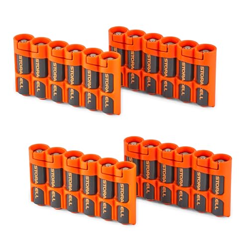 Storacell Slimline AA-6 Battery Storage Caddy and Dispenser (Pack of 4), Orange, Holds 6 AA Batteries (Not Included), Durable & Compact Design, The Original Battery Caddy, Made in The USA - color: Orange, size: Four Pack