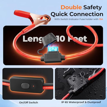 CASMAN 10FT SAE to Battery Alligator Clips Cable,12V SAE 2Pin Quick Disconnect Crocodile Cable with 15A Fuse for Solar Power, Battery, Motorcycle, Car, RV, TruckWater Resistant (14AWG 10FT) - size: 14AWG 10FT