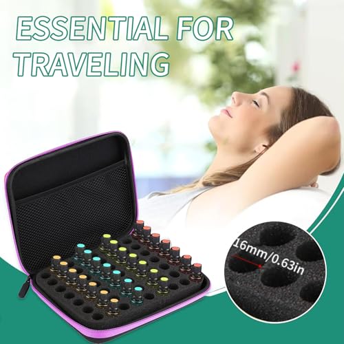 63 Slots Essential Oil Carrying Case, 1-3ml vial portable Essential Oil Storage Bag Case Box, Hard EVA Shell Impact and Leak Proof Large Capacity Organizer with Carrying Handle (Purple) - color: Purple