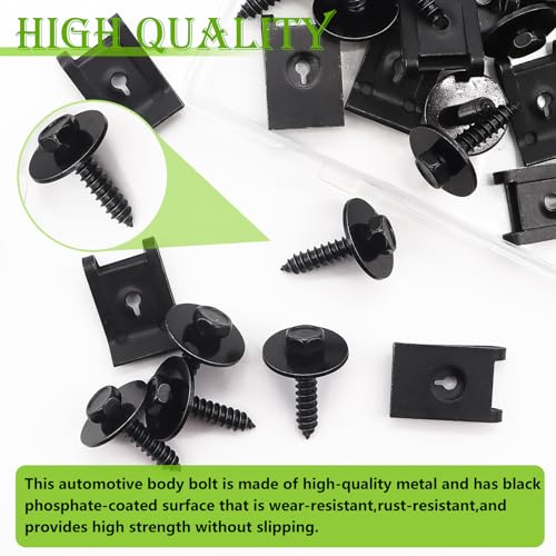 mxuteuk 50PCS M4.2 U-Nut Clips & Hex Head Automotive Body Fender Bolts Kit,for Most Cars Fender,Engine Undertray Cover, Engine Cover & Bumper Fender Liner - color: Black/M4.2