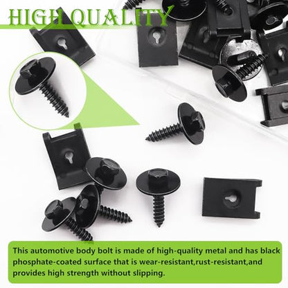 mxuteuk 50PCS M4.2 U-Nut Clips & Hex Head Automotive Body Fender Bolts Kit,for Most Cars Fender,Engine Undertray Cover, Engine Cover & Bumper Fender Liner - color: Black/M4.2