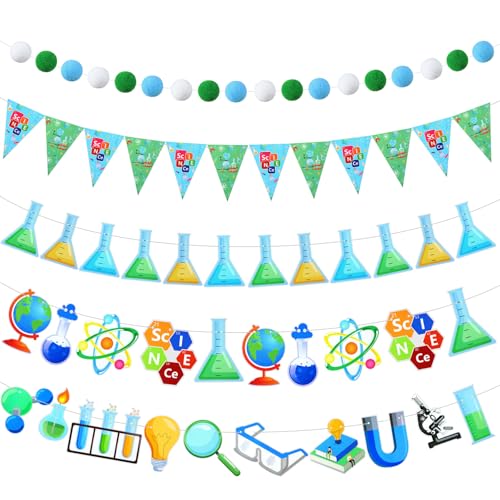 Wettarn 5 Pcs Back to School Decorations Science Lab Banners, Blue Green - style: Blue Green