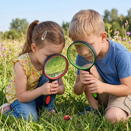 SenseYo 2 Pack 10X Handheld Magnifying Glass Large Reading Magnifier with Scratch Resistant Glass Lens for Kids Seniors Hobby Nature Exploration Scientific Activities (Green & Red) - color: Mixed 2 Pcs