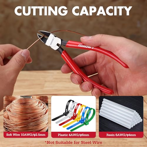 ARROW 6" Precision Wire Cutters, Precision Flush Cut Diagonal Pliers (Pack of 2) - size: 6 Inch (Pack of 2)