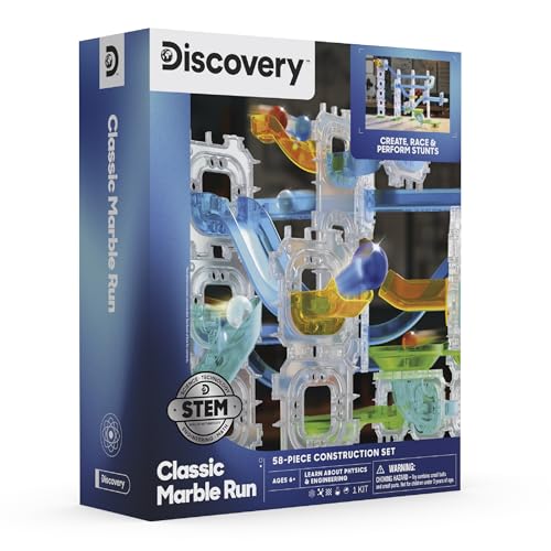 Discovery Marble Run Race Track – 58-Piece Marble Maze Construction Set| 6 Marbles| STEM Learning Activity| Sensory Toy Building Kit| Educational Physics & Engineering Toy for Kids Ages 6+