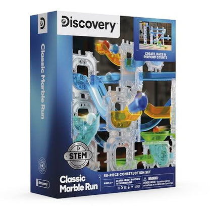 Discovery Marble Run Race Track – 58-Piece Marble Maze Construction Set| 6 Marbles| STEM Learning Activity| Sensory Toy Building Kit| Educational Physics & Engineering Toy for Kids Ages 6+
