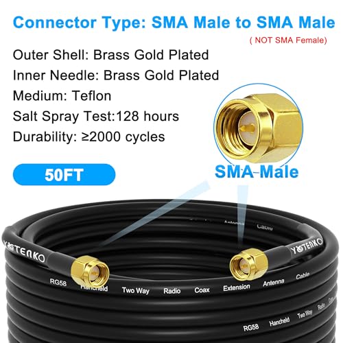50FT SMA Male to Male RG58 Coaxial Cable Antenna Extension 50 Ohm - size: 50FT