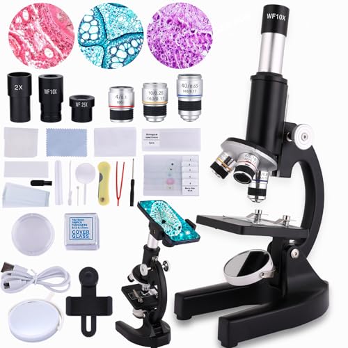 Microscope for Kids & Adults,40X-2000X Magnification Microscope for Kids 8-12, with LED Fill Light & Phone Holder, Great for School Labs and Home Schooling - color: black