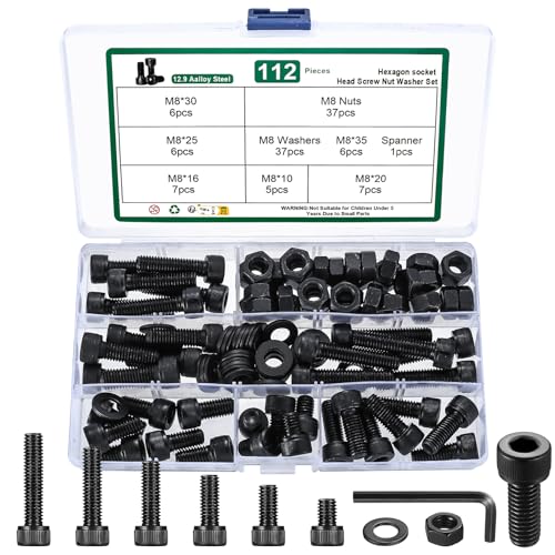 112 Pcs M8 Screws Set, M8 Bolts and Nuts Assortment Kit - size: M8-112