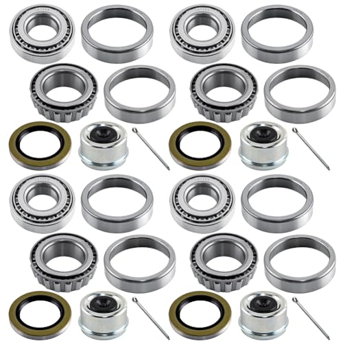 4 Sets 14125A 25580 Trailer Bearing Kits for 5200-7000 lbs Axle, Trailer Axles Bearing Kits with 2.72" Dust Cap, Grease Seal, Cotter Pin, Rotating Quiet and High-Speed Trailer Bearing