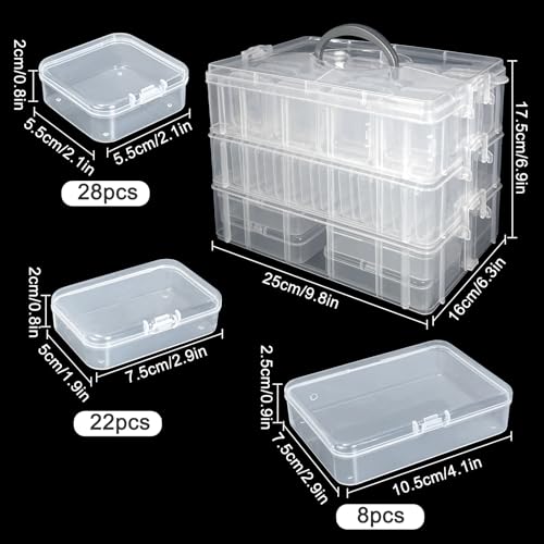 Guyuyii 58 Pcs Transparent Bead Organizer with Portable Handle and Labels - color: White