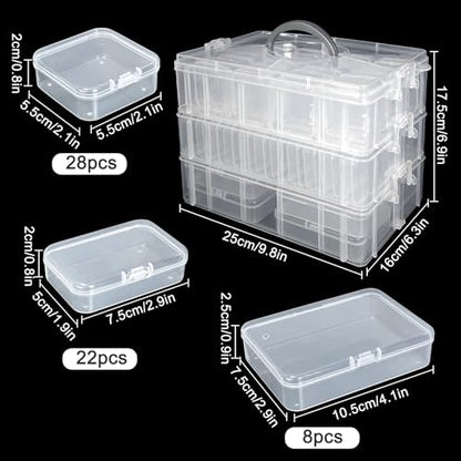 Guyuyii 58 Pcs Transparent Bead Organizer with Portable Handle and Labels - color: White