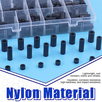 Glarks 270Pcs Nylon Round Spacer Assortment Kit for M3 M4 M5 M6 Screws, Electrical Outlet Screws Spacers, Black ABS Round Washers Hardware Spacer Bracket for Electrical Screws Switch and Receptacle - size: M3 M4 M5 M6 (Black)