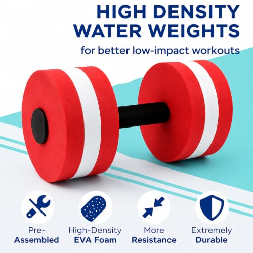 2Pc Water Dumbells Water Aerobic Exercise Foam Dumbbell Pool Resistance Aquatic Dumbbell EVA Yoga Barbell Exercise Fitness Equipment Exercises Equipment for Weight Loss - color: Red