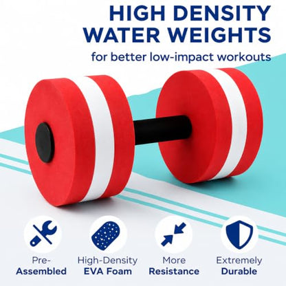 2Pc Water Dumbells Water Aerobic Exercise Foam Dumbbell Pool Resistance Aquatic Dumbbell EVA Yoga Barbell Exercise Fitness Equipment Exercises Equipment for Weight Loss - color: Red