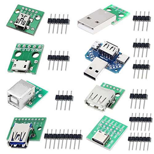 8 Pcs USB to DIP Adapter 2.54mm Type-C / Type-B / 2.0 / 2.0 Male / 3.0 / Micro / Mini / 4 in 1 to DIP Converter Breakout Board With Pin Header - style: Connector Set