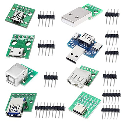 8 Pcs USB to DIP Adapter 2.54mm Type-C / Type-B / 2.0 / 2.0 Male / 3.0 / Micro / Mini / 4 in 1 to DIP Converter Breakout Board With Pin Header - style: Connector Set