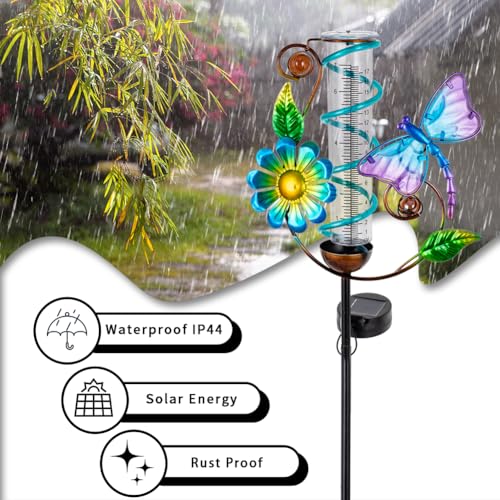 Solar Rain Gauge Outdoor, Dragonfly Rain Gauges for Yard - color: Blue Dragonfly