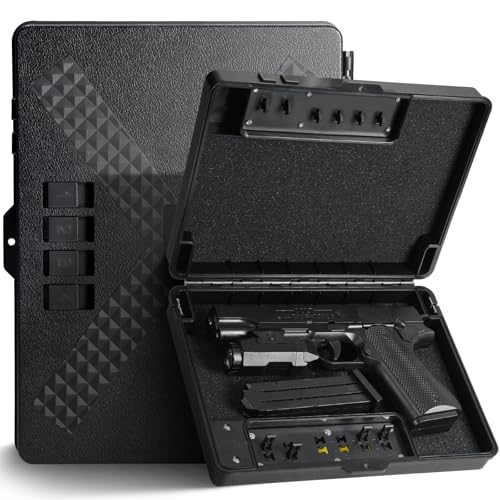 Gun Safe Alternative,Portable Gun Case Handgun Lock Box Quick Access Pistol Safe Small Handgun Storage with TSA Padlock,Instant Access Gun Box for Bedside and Car