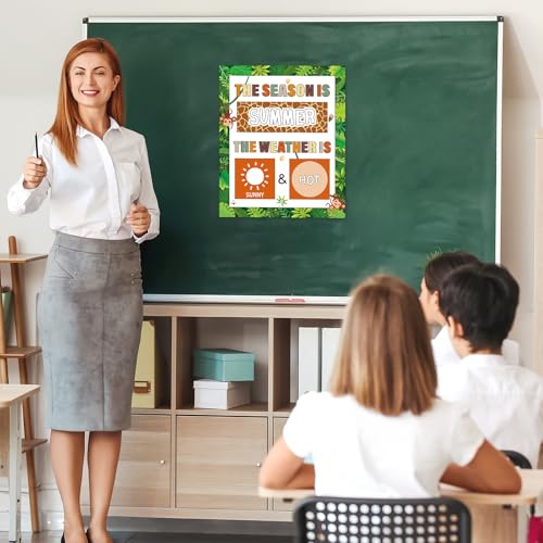 Jungle Animal Season and Weather Calendar Bulletin Board Safari Season Calendar Posters with Weather Cards Hook and Loop Dots for Classroom Wall Decor Preschool Kindergarten Student Teacher Supplies - style: Jungle Animal