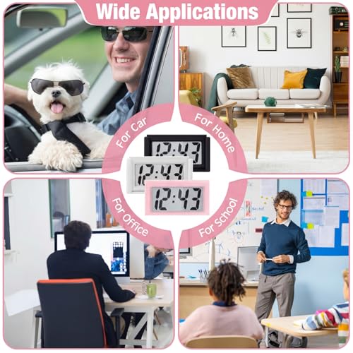 Frienda 3 Pieces Mini Small Digital Clock Stick On,White, Black, Pink - color: White, Black, Pink
