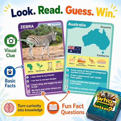 Quokka Who Guess It Better Game Set - Animals and Countries, 3 Card Sets - color: 3set