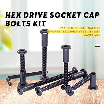 Swpeet 120Pcs M6x40mm/50mm/60mm/70mm/80mm Carbon Steel Black Hex Drive Socket Cap Bolts Barrel Nuts Kit with 1Pcs Hex Key, Screw Post Fit for Furniture Countsunk Belt Buckle Leather Binding Bolts - size: M6x40mm/M6x50mm/M6x60mm/M6x70mm/M6x80mm
