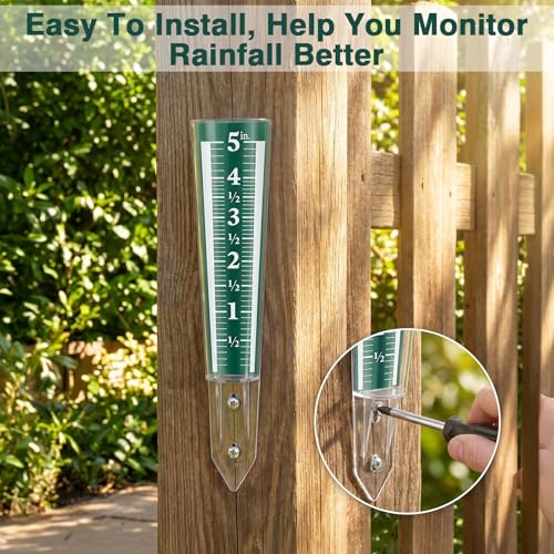 6 Pcs Rain Gauge Outdoor Easy Read Acrylic Rain Gauges Measure Precipitation 5 Inch Capacity Magnifying Scale for Garden Yard Lawn Field Green