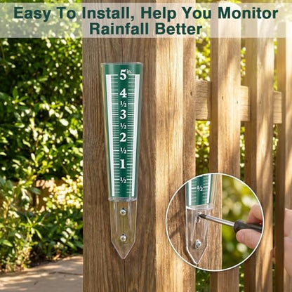 6 Pcs Rain Gauge Outdoor Easy Read Acrylic Rain Gauges Measure Precipitation 5 Inch Capacity Magnifying Scale for Garden Yard Lawn Field Green