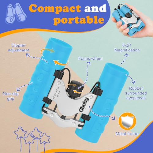 Real Binoculars for Kids Gifts for 3-12 Years Boys Girls 8x21 High-Resolution Optics Compact Toy Binocular for Bird Watching,Travel, Camping - color: Sky Blue
