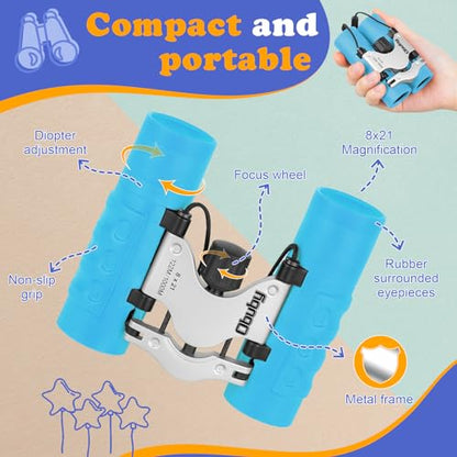 Real Binoculars for Kids Gifts for 3-12 Years Boys Girls 8x21 High-Resolution Optics Compact Toy Binocular for Bird Watching,Travel, Camping - color: Sky Blue