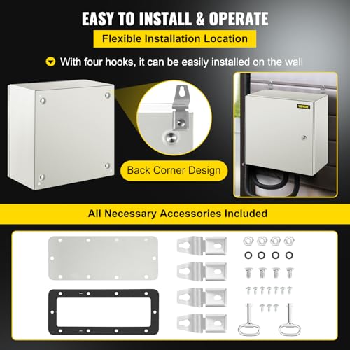 VEVOR NEMA Steel Enclosure, 16 x 16 x 8'' NEMA 4X Steel Electrical Box, IP66 Waterproof & Dustproof, Outdoor/Indoor Electrical Junction Box, with Mounting Plate - size: 16 x 16 x 8