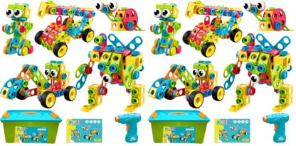 NXONE 195 PCS Educational STEM Toys for Boys and Girls Ages 3 4 5 6 7 8 9 10 Construction Building Blocks Toy Building Sets Kids Toys Creative Activities Games with Storage Box (Pack of 2) - size: 195 piece (Pack of 2)