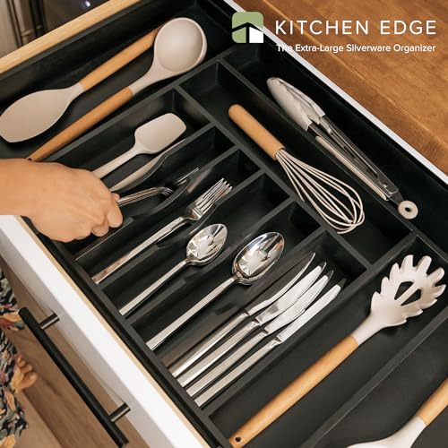 KitchenEdge Silverware & Utensil Organizer | Black Bamboo, 18-33 In - color: Black Bamboo, size: From 18" to 33" Wide