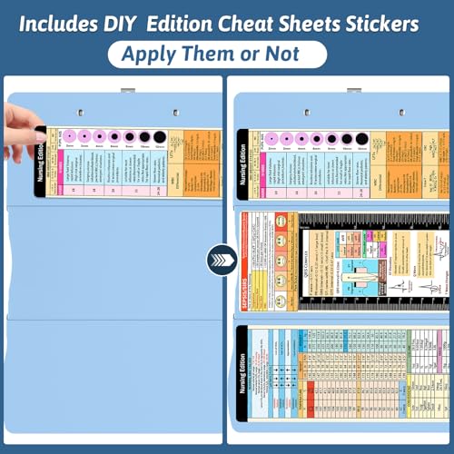Trustnice Nursing Clipboard Foldable DIY Edition Medical Cheat Sheets Aluminum 3 Layers Foldable Clipboards Pocket Size Profile Clip Nurse Clipboards Notepad for Nurses Students, Teachers, Coaches - color: Light Blue