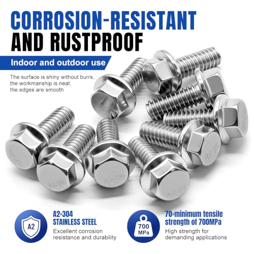 Taiss 25PCS 1/4-20 x 5/8 Flanged Hex Head Bolts 304 Stainless Steel,Flange Hexagon Screws Fully Threaded 1/4 Stainless Steel Bolts,1/4 Bolt - color: SS 1/4-20 x 5/8"