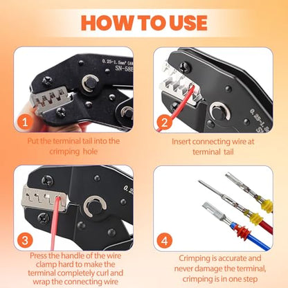 1500Pcs 89 Kits Waterproof Automotive Electrical Connectors 1/2/3/4/6 Male&Female Automotive Replacement Electrical Accessories 22-14AWG with Ratchet Crimping Tool and Wire stripper - size: 1500PCS